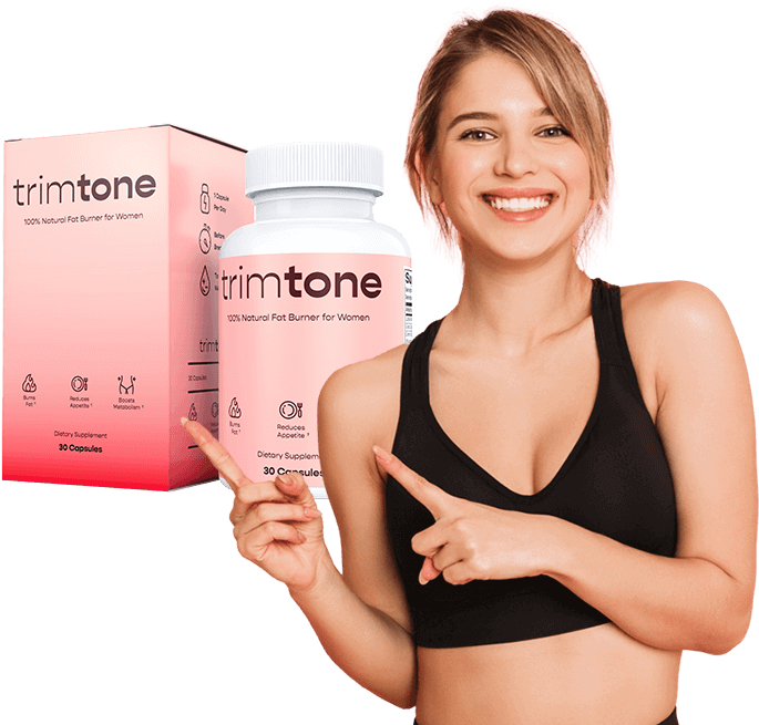 Sports woman pointing to Trimtone product